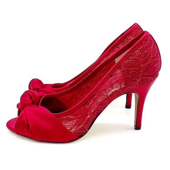 Adrianna Papell Ruby Red Satin and Lace Peep-toe Heel Dress Shoe Women’s Size 8 - Picture 6 of 14